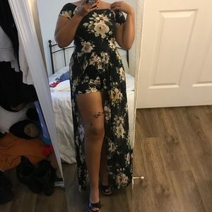 Floral Black Romper Dress